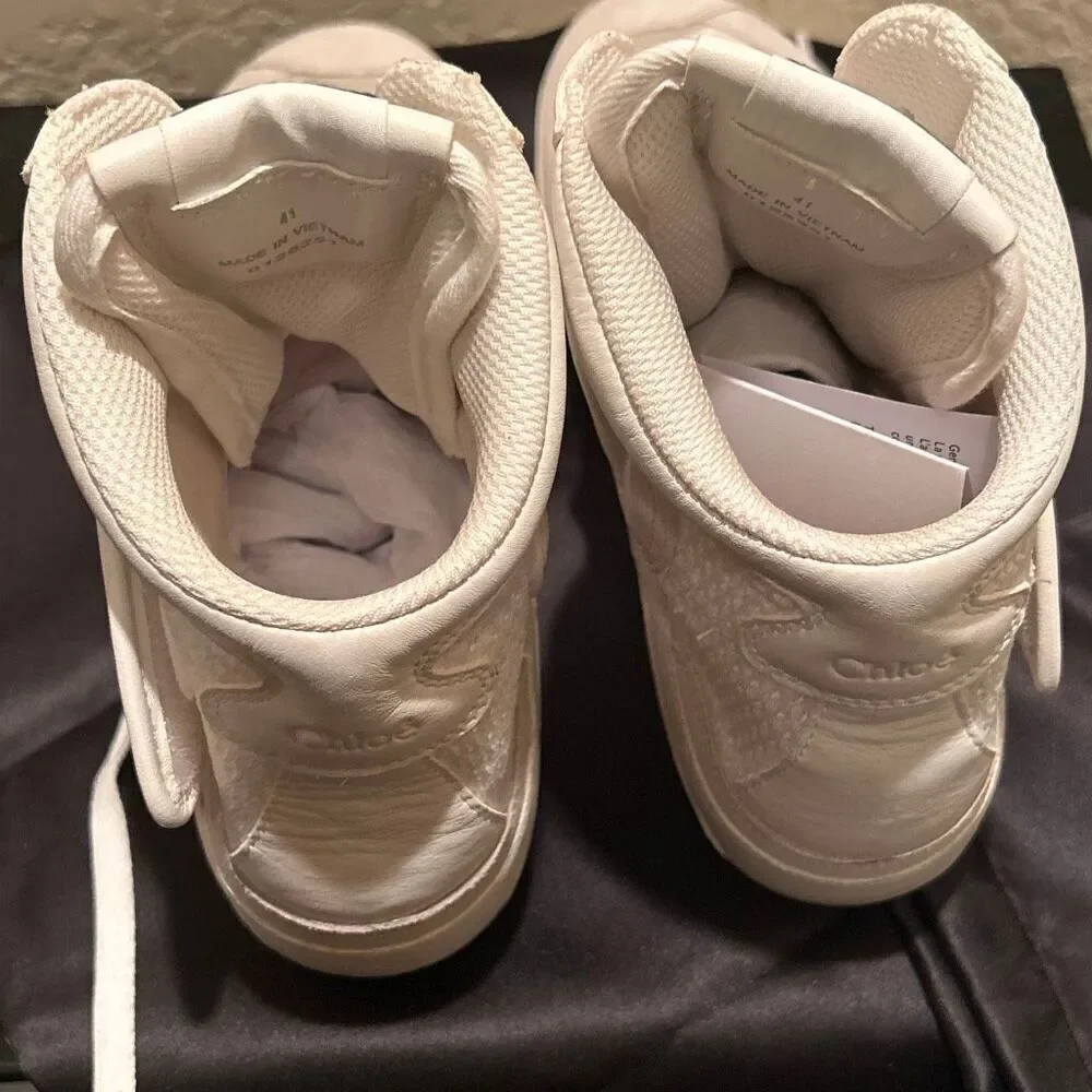 Chloe Women’s Size 41 Kick Leather & Mesh High Top Sneaker Cloudy Cream NEW